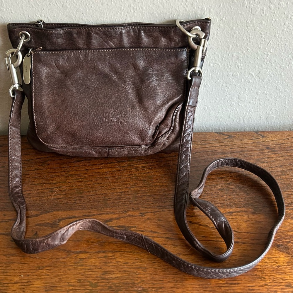 Kenneth Cole New York Brown vintage Espresso Brown Leather Crossbody Y2K Preppy